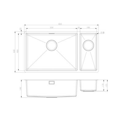 Alternative view of Undermount / Inset Steel Sink – Left Hand 800mm x 440mm
