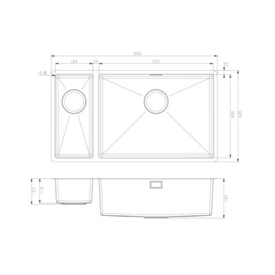 Alternative view of Undermount / Inset Steel Sink – Right Hand 800mm x 440mm