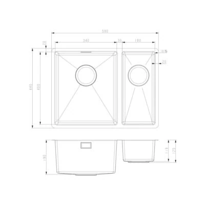Alternative view of Undermount / Inset Steel Sink - Left Hand 590mm x 440mm