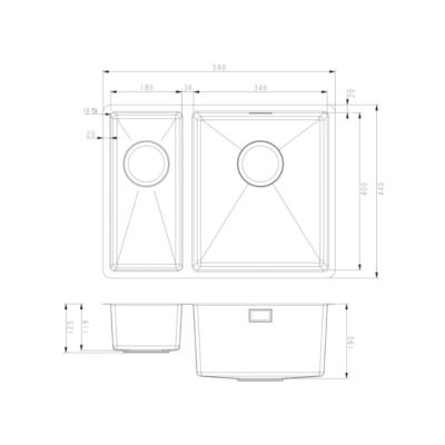 Alternative view of Undermount / Inset Steel Sink – Right Hand 590mm x 440mm