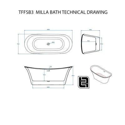 Carysil Milla 1700 Free Standing Bath Technical Drawing