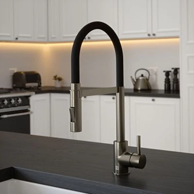 Carysil Tube Spray Tap in Gun Metal with Black Velvet Tube
