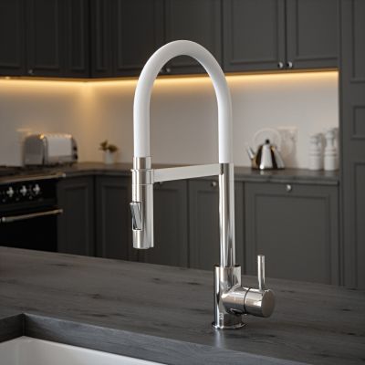 Carysil Tube Spray Tap in Chrome with Ghost White Tube
