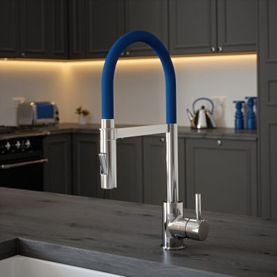 Carysil Tube Spray Tap in Chrome with Salamanca Blue Tube