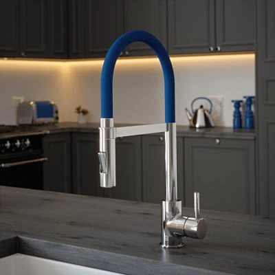 Carysil Tube Spray Tap in Chrome with Salamanca Blue Tube
