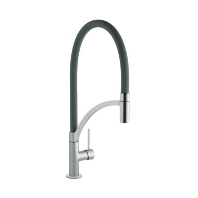 Single Lever Tube Kitchen Mixer Brushed Steel with Gun Metal Hose