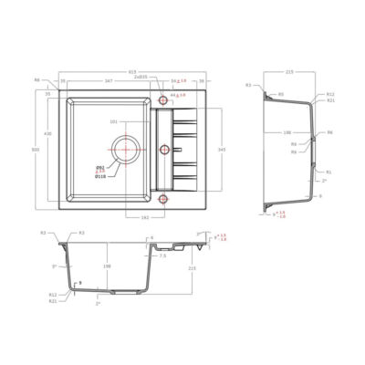 Alternative view of Compact Granite Inset Sink with Side Drainer - Black