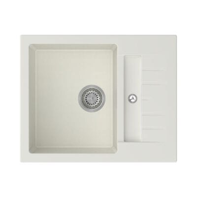 Compact Granite Inset Sink with Side Drainer - White