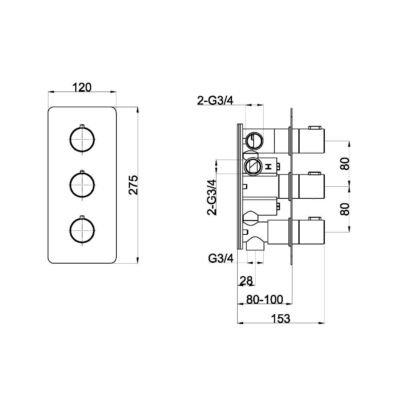 Alternative view of Round 3 Way Thermostatic Shower Valve