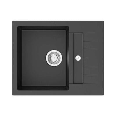 Compact Granite Inset Sink with Side Drainer - Gun Metal Grey