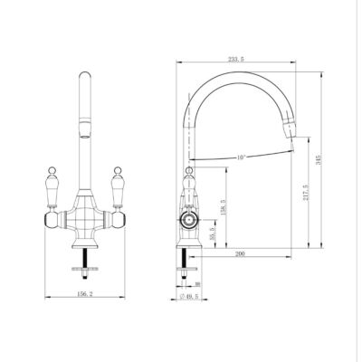 Alternative view of Traditional Twin Lever Kitchen Mixer - Brushed Steel with Ceramic Levers