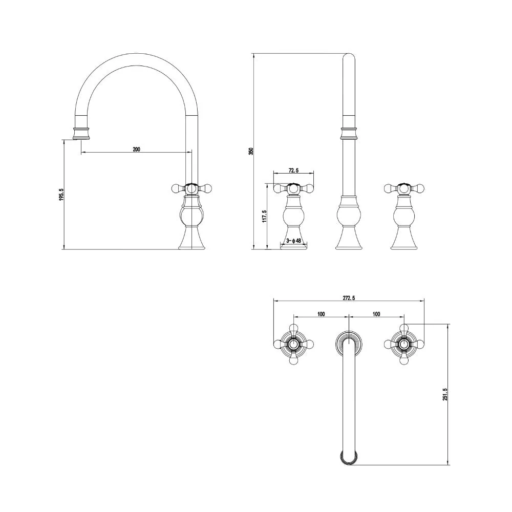 Traditional Cross Head 3 Hole Kitchen Mixer - Image 2