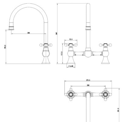 Alternative view of Traditional Cross Head Bridge Kitchen Mixer