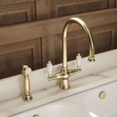 Traditional Ceramic Lever Twin Kitchen Mixer