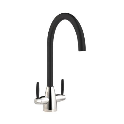 Twin Lever Kitchen Mixer Chrome with Matt Black Spout and Handles