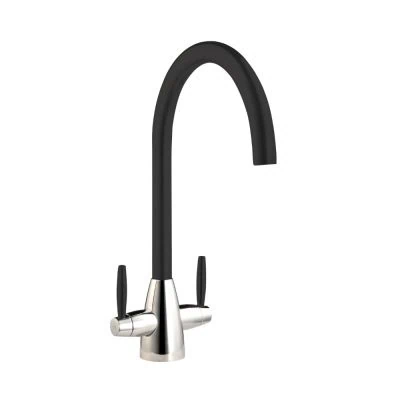 Twin Lever Kitchen Mixer Chrome with Matt Black Spout and Handles