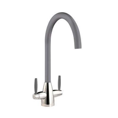 Twin Lever Kitchen Mixer Chrome with Gun Metal Grey Spout and Handles