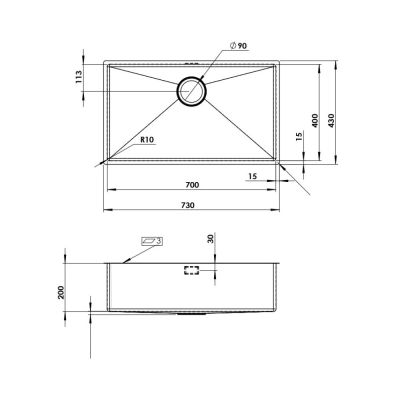 Alternative view of Undermount / Inset Steel Sink – 730mm x 430mm - PVD